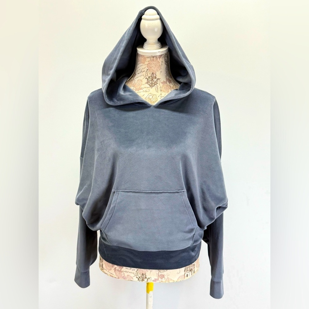 AMERICAN EAGLE OUTFITTERS Gray/blue soft velour hoodie sweatshirt size S